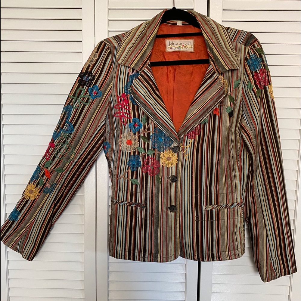 🧥 🌺 Johnny Was velour flowered jacket, sz Med